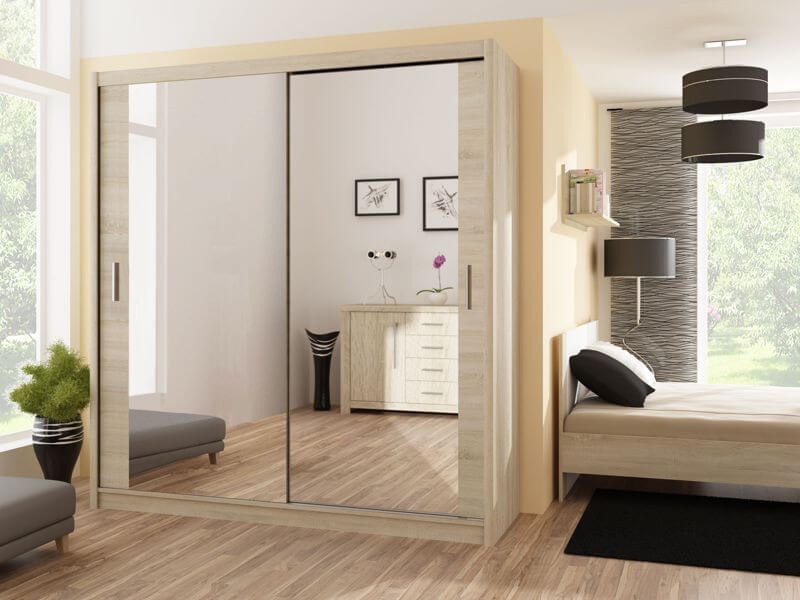 Paris/ Malta 1.6 Mirrored Slide Robe - Oak