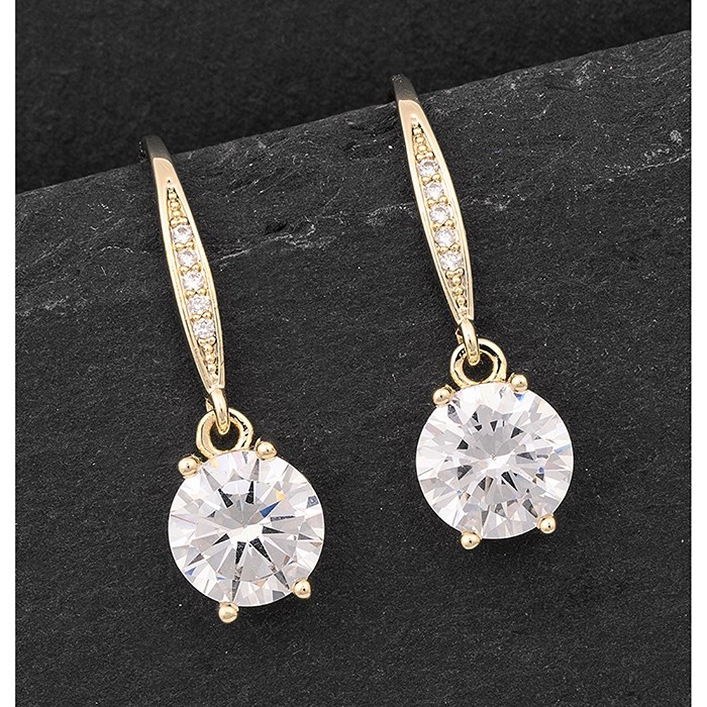 Pure Elegance Hanging Solitaire Gold Plated Earrin