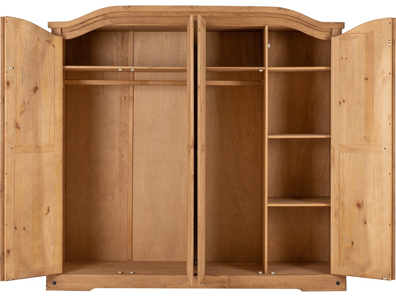 Corona 4 Door Wardrobe - Distressed Waxed Pine