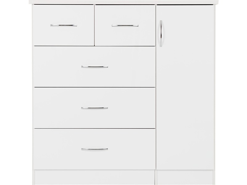 Nevada 5 Drawer Low Wardrobe - White Gloss