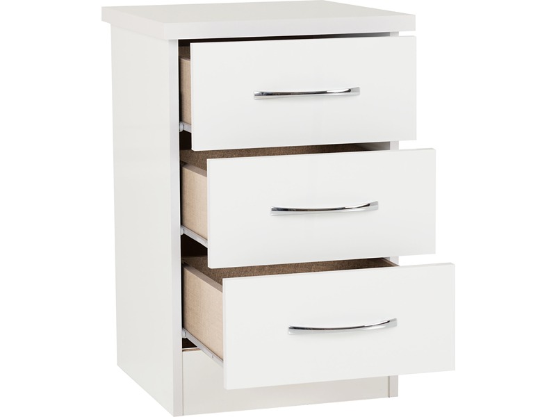 Nevada 3 Drawer Bedside - White Gloss