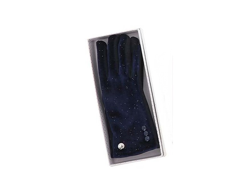 Glitter Velvet Boxed Gloves Blue