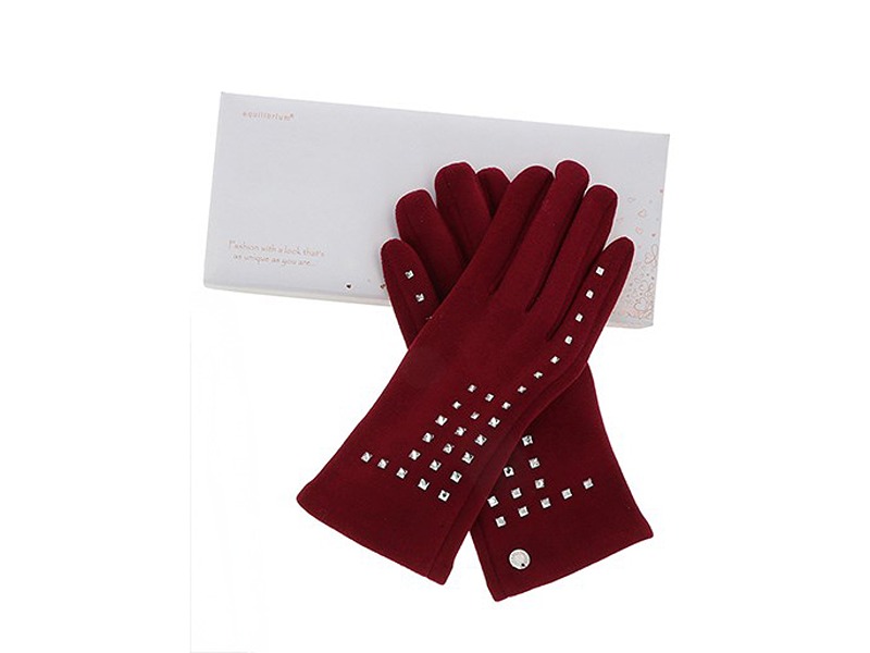 Crystal Squares Boxed Gloves Red