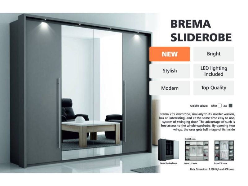 Brema 2.55M Bi-Fold Mirrored Wardrobe -  Platinum