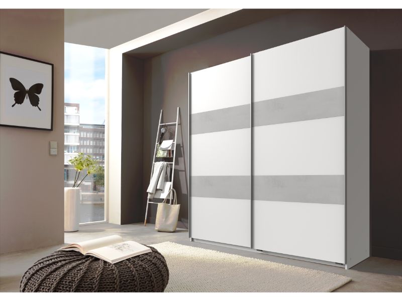 Chess 1.8M Sliding Wardrobe - White With Concrete