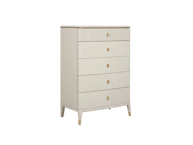 Diletta Tall Chest 5 Drawer Ribbed Top Drw - Stone