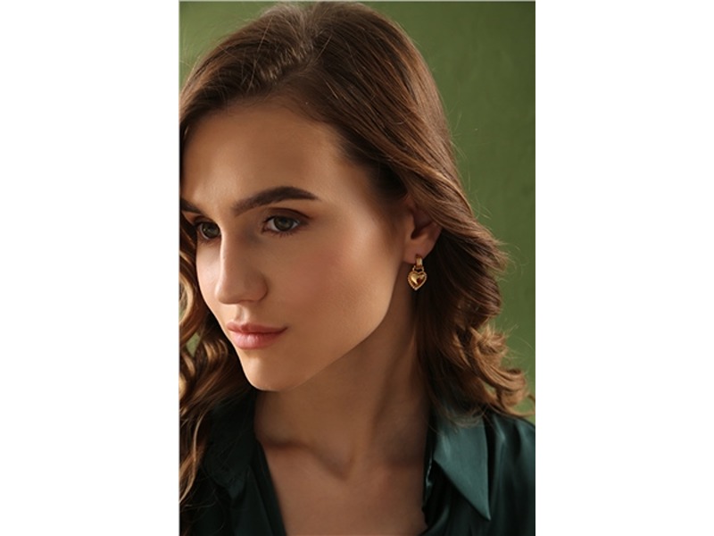 Newbridge Heart Drop Earrings With Ruby Red Stones