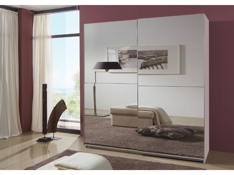 Queen 1.8M Double Mirrored Sliding Robe - White