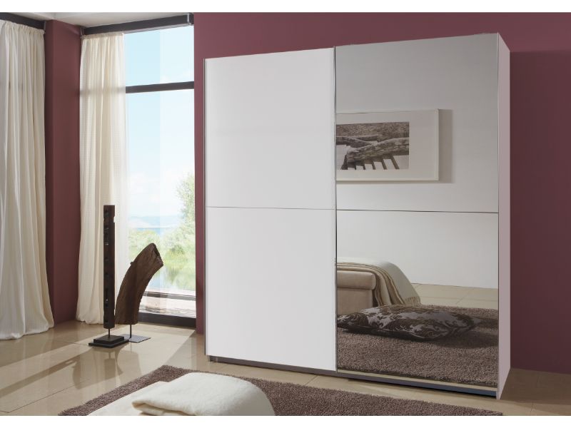 Queen 1.8M Single Mirrored Slide Robe - White
