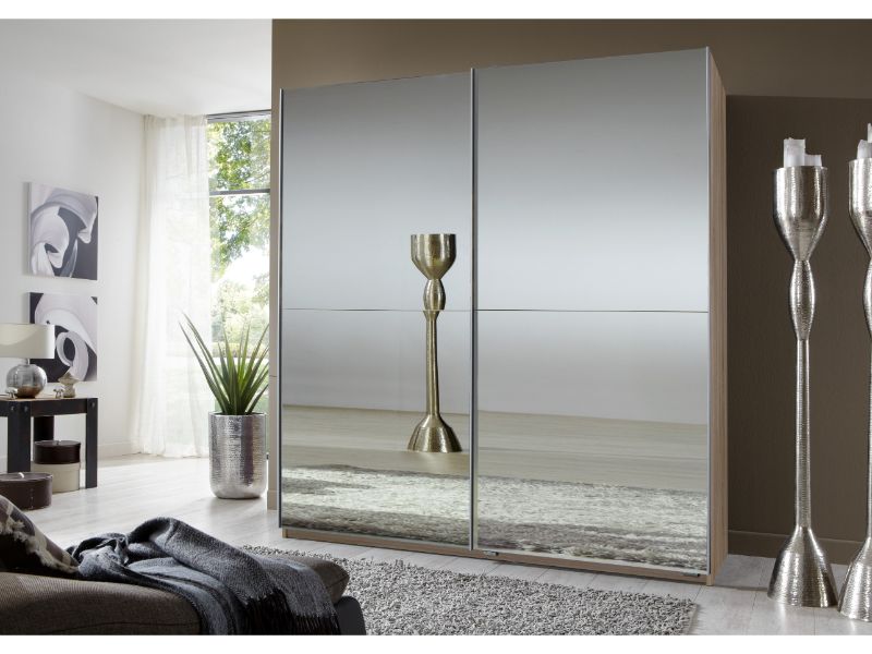 Queen 1.8M Double Mirrored Slide Robe - Oak