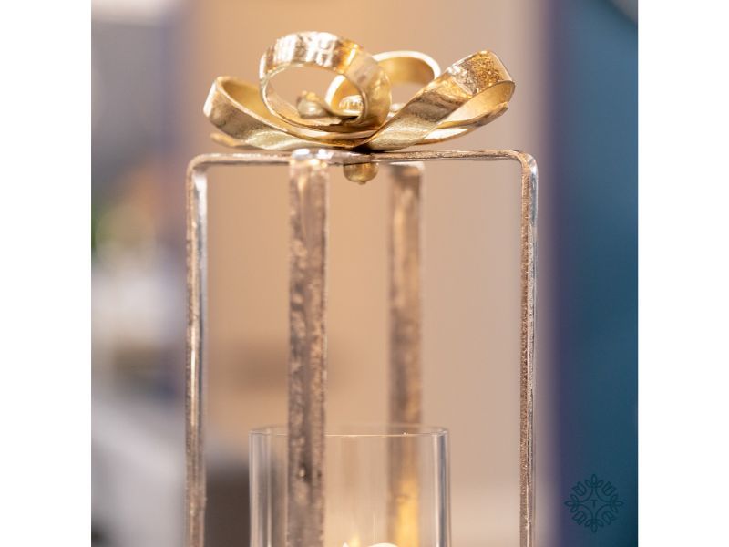 Isabel Lantern With Bow Silver And Gold 56Cm