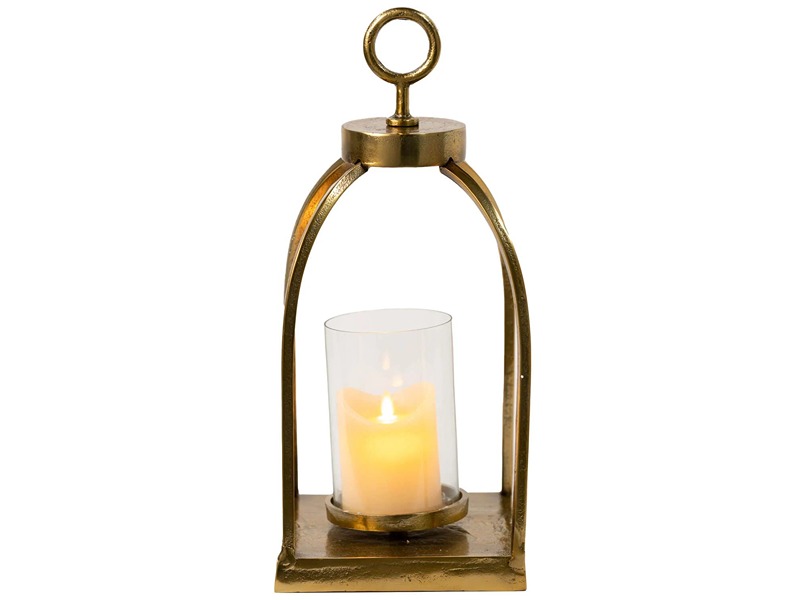 Amber Lantern Antique Brass 44Cm