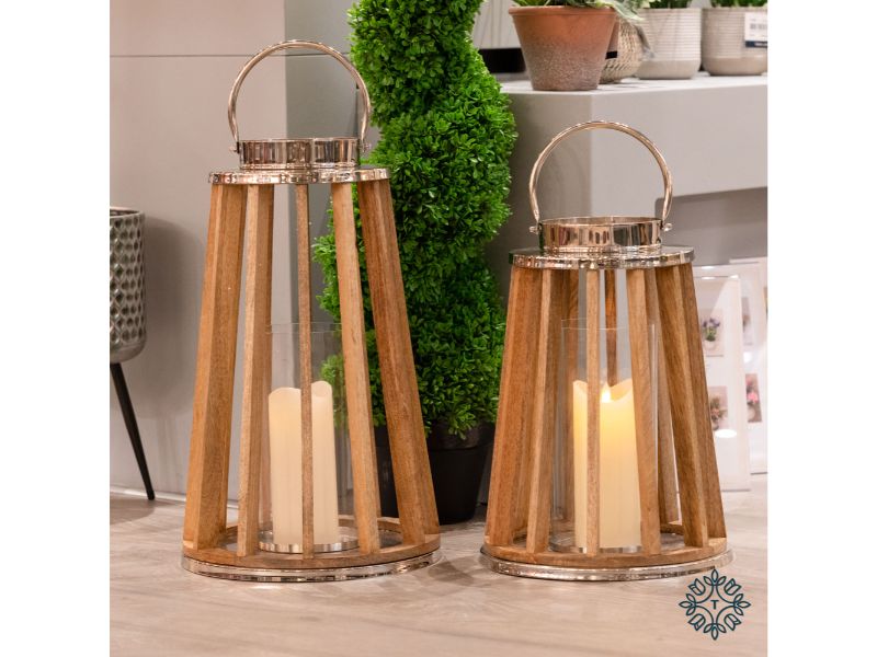Nina Lantern Wood And Chrome 42Cm