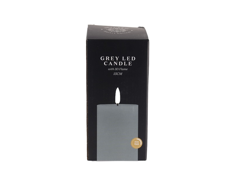 3D Flame Led Candle W/6Hr Timer Grey 15Cm