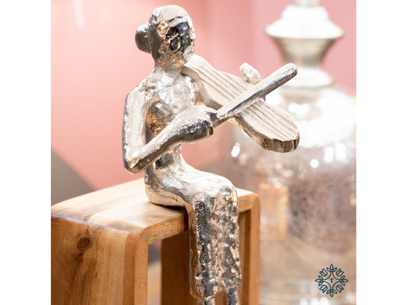 Sitting Musician Violin Silver