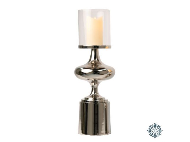 Tara Lane Zuri Pillar Candle Holder Chrome 58cm