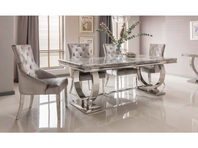Grey marble table discount and 6 chairs