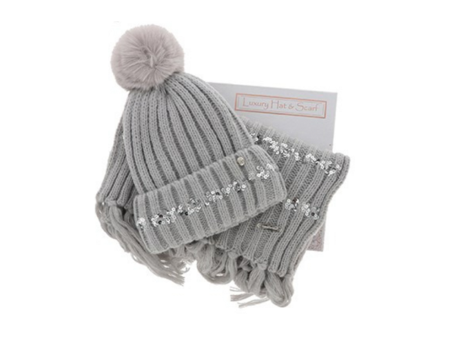 Pretty Sequins Hat Scarf Set