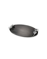 Black Glass Serving Tray With Floral Motif