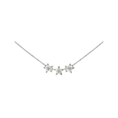 Indulgence Rhodium 3 Crystal Flowers Necklace