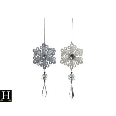 17Cm 2 Assorted Silver Snowflake With Clear Acryli
