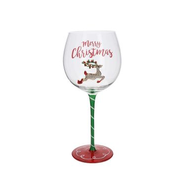 Xmas Bling Wine Glass Reindeer