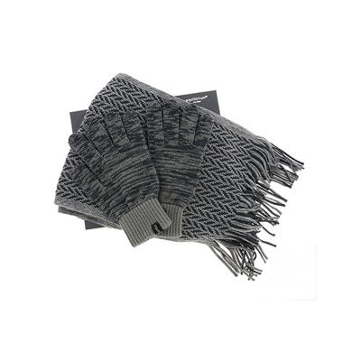 Eq For Men Two Tone Scarf & Gloves Set Grey
