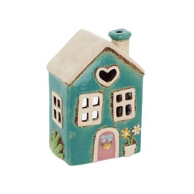 Village Pottery Garden Heart House Teal Tealight