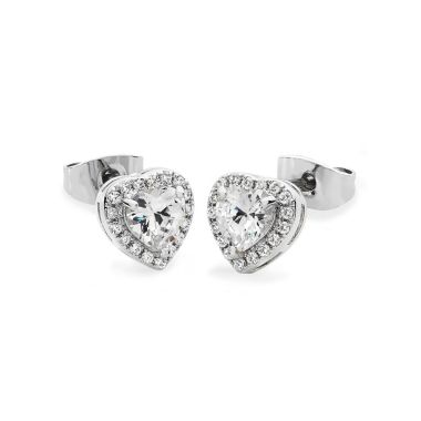 Allied Diamante Heart Stud Earrings Silver