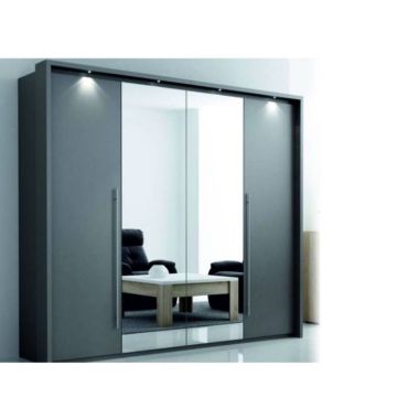 Brema 2.1M Bi-Fold Mirrored Wardrobe - Lava Grey