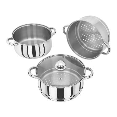 Judge Essentials 24cm 3 Tier Glass Lid Steamer Set
