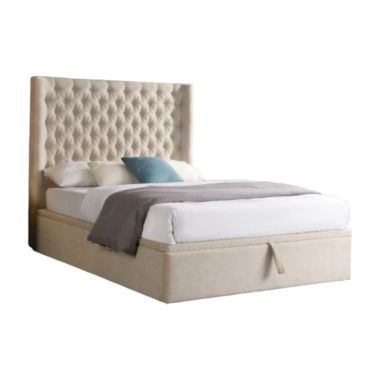 Emma Beige Fabric Storage Ottoman Bed