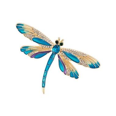 Indulgence Gold Blue Crystal Dragonfly Brooch
