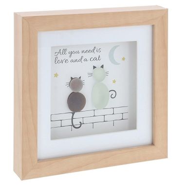Pebble Glass Square Plaque Cat Love