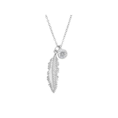 Indulgence Rhodium Crystal Feather Necklace