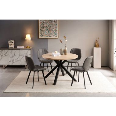 Montreal Oak Dining Set - With 4 Dark Grey Chairs