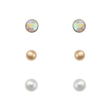 Indulgence Balls Gold Pearl Stud Crystal Trio Earr