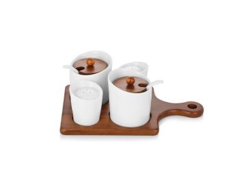Ceramic And Wood Condiment Set