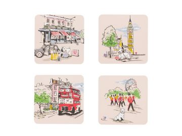 Cath Kidston Billie Goes To Town 4Pk Cork Coasters