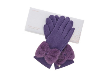 Faux Fur Bow Boxed Gloves Purple