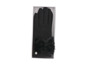 Faux Fur Bow Boxed Gloves Black