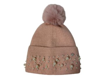 Pearl Sensation Pom Pom Hat Brown