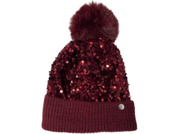 Sequin Sparkle Pom Pom Hat Red Pom