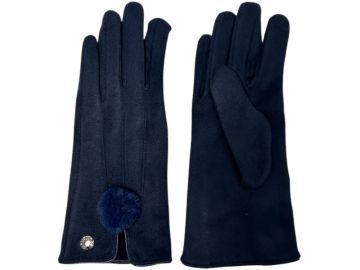 Stylish Pom Pom Boxed Gloves Grey and Navy