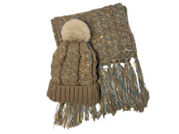 Flecked Boxed Hat & Scarf Set Beige