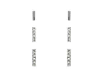 Indulgence Rhodium Crystal Bar Set Of Trio Earring