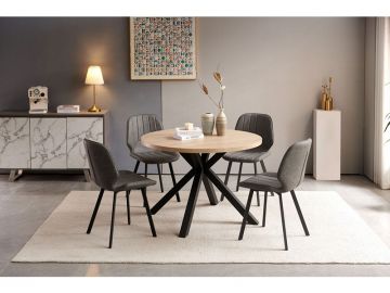 Montreal Oak Dining Set - With 4 Dark Grey Chairs