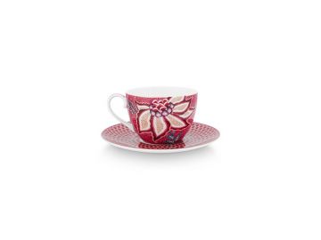 Set of 2 Cups & Saucers Flower Festival Dark Pink