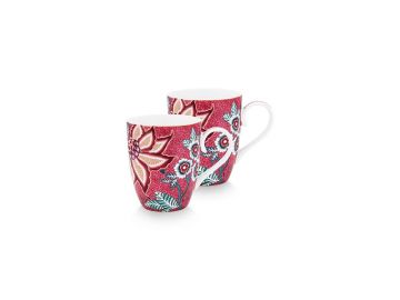 Set Of 2 Mugs Large Flower Festival Dark Pink 350M