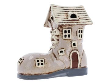 Village Pottery Large Boot House Beige Tealight